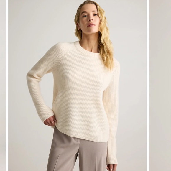 Quince Mongolian Cashmere Fisherman Crewneck Sweater Soft Ivory - Picture 13 of 13